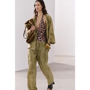 Zara Oversized Jacquard Matching Set Green Shirt Pants Co-Ord Outfit Medium NEW